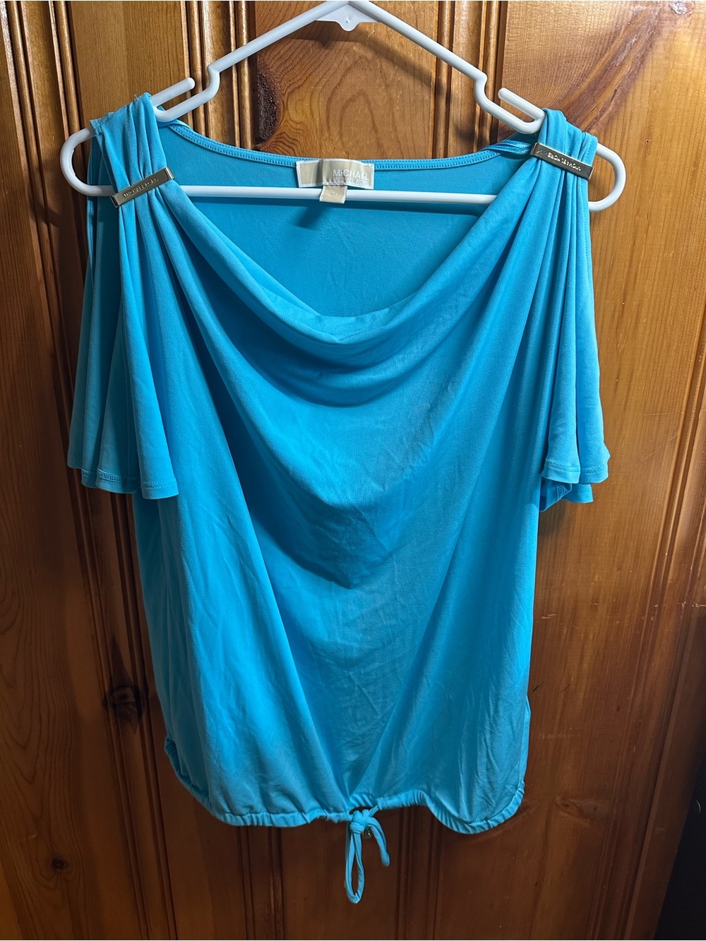 MICHAEL Michael Kors Bright Turquoise Cold-Shoulder Drape Top